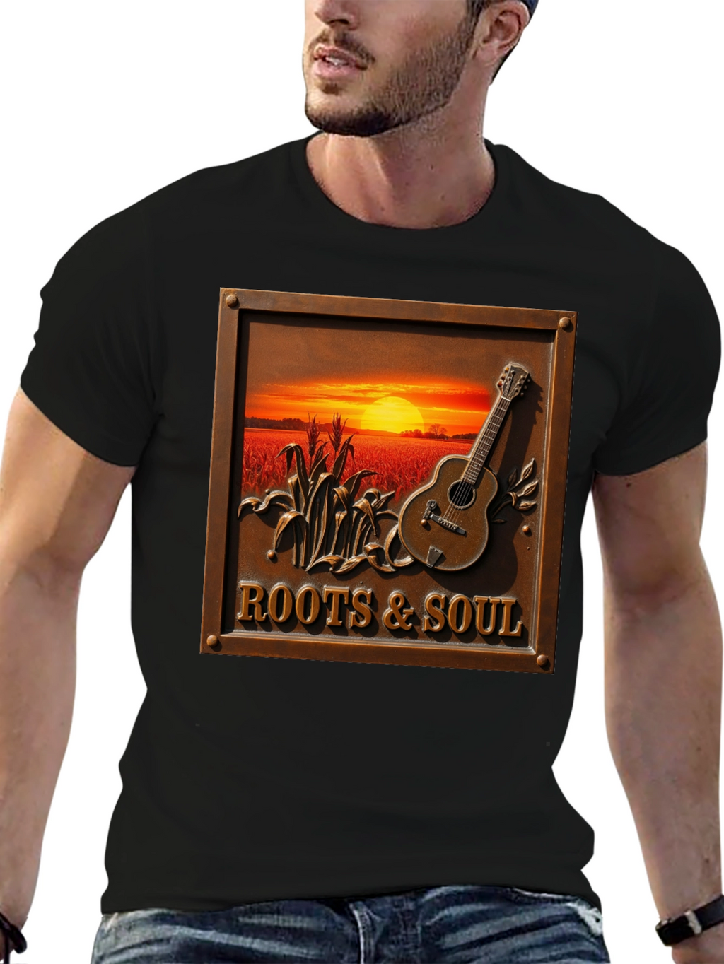 Roots & Soul Graphic Tee - Sunset Guitar Design