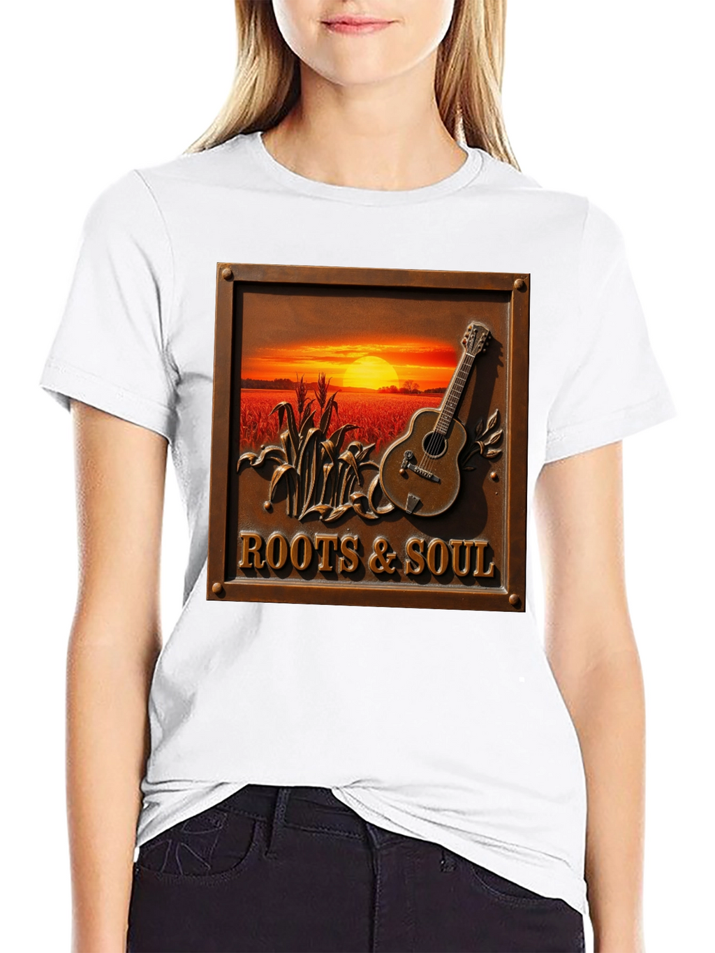Roots & Soul Graphic Tee - Sunset Guitar Design