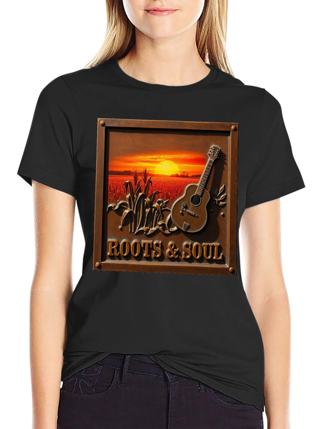 Roots & Soul Graphic Tee - Sunset Guitar Design
