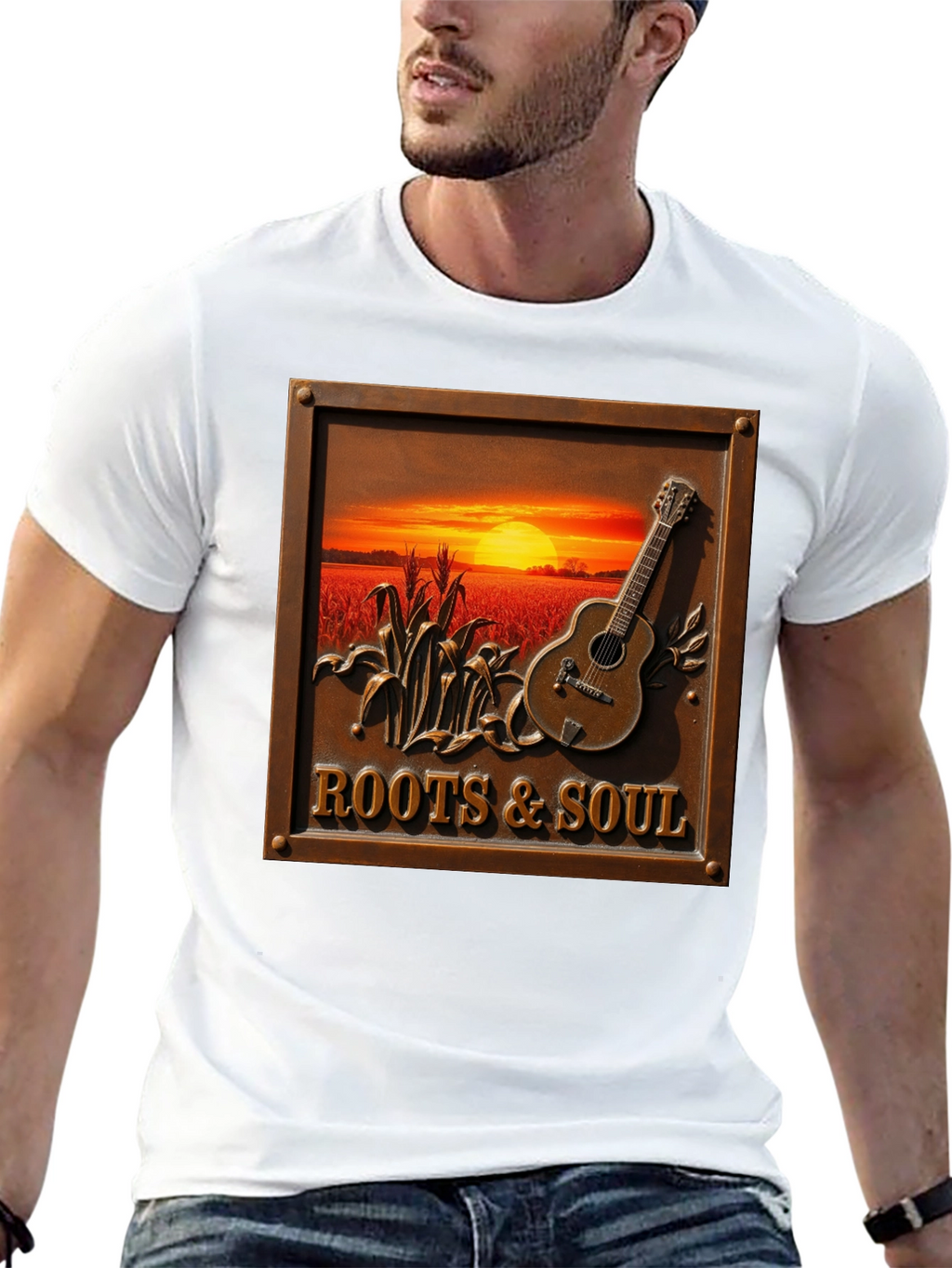 Roots & Soul Graphic Tee - Sunset Guitar Design