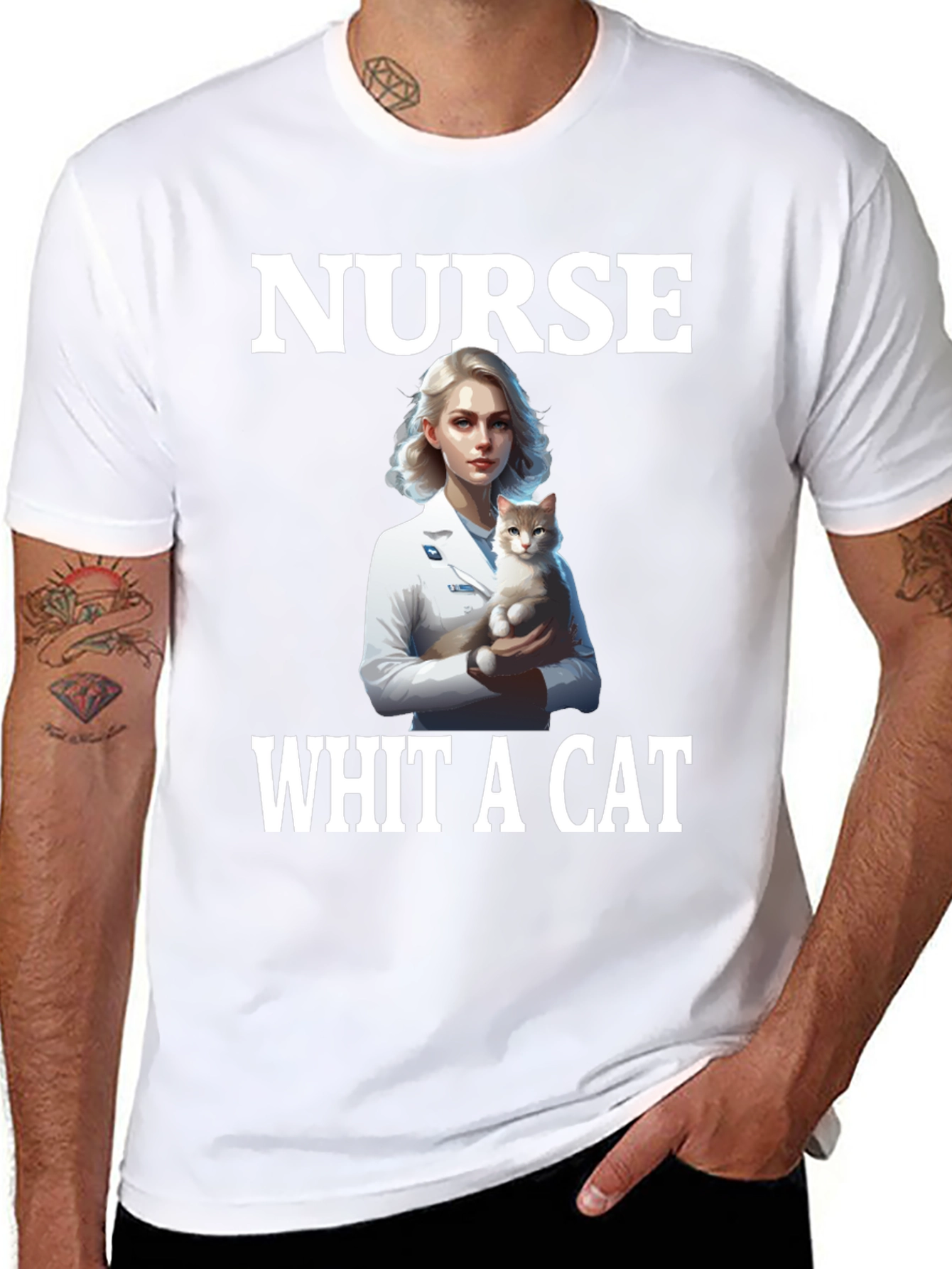 Nurse With a Cat T-Shirt Black Tee