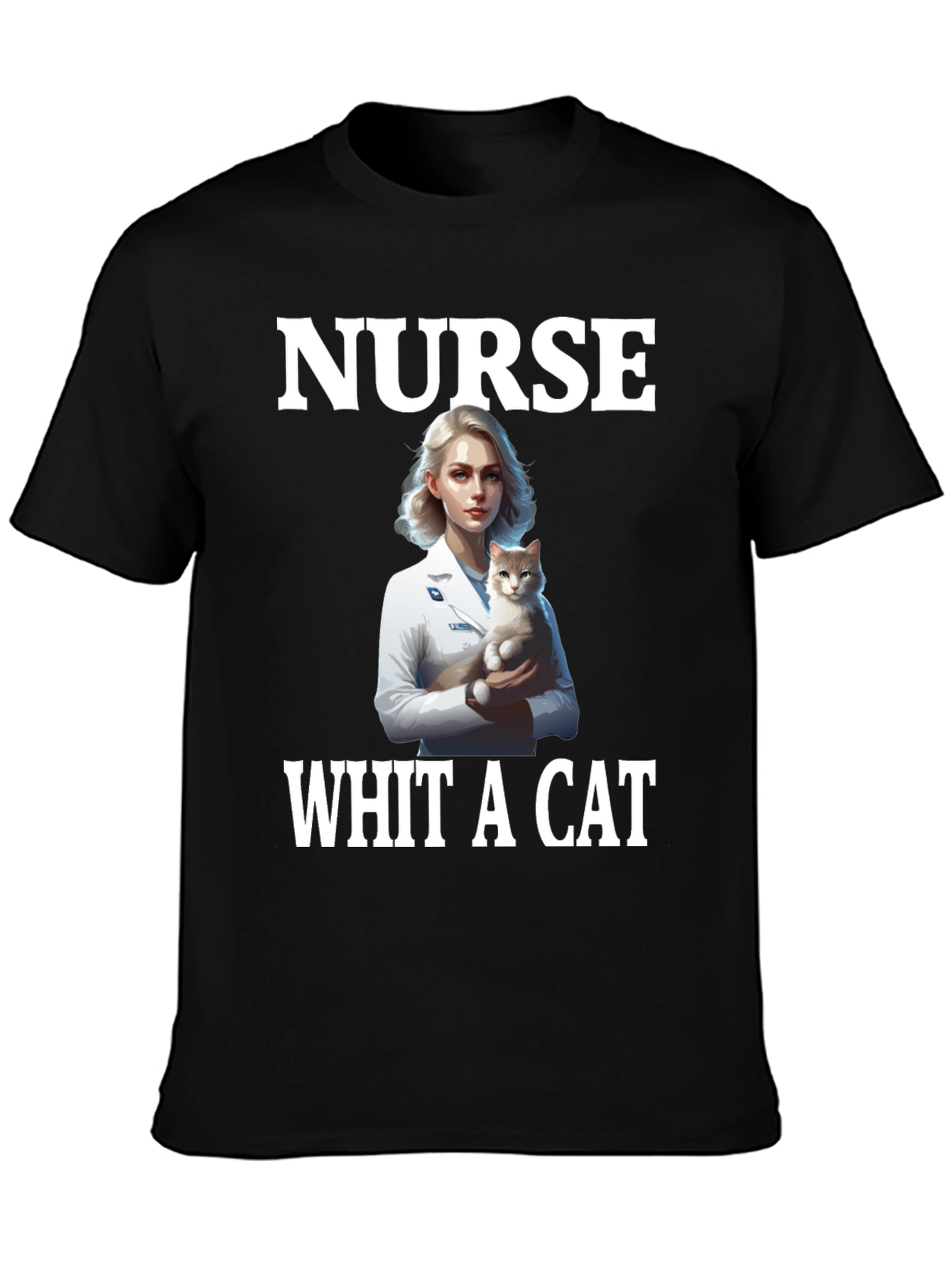 Nurse With a Cat T-Shirt Black Tee
