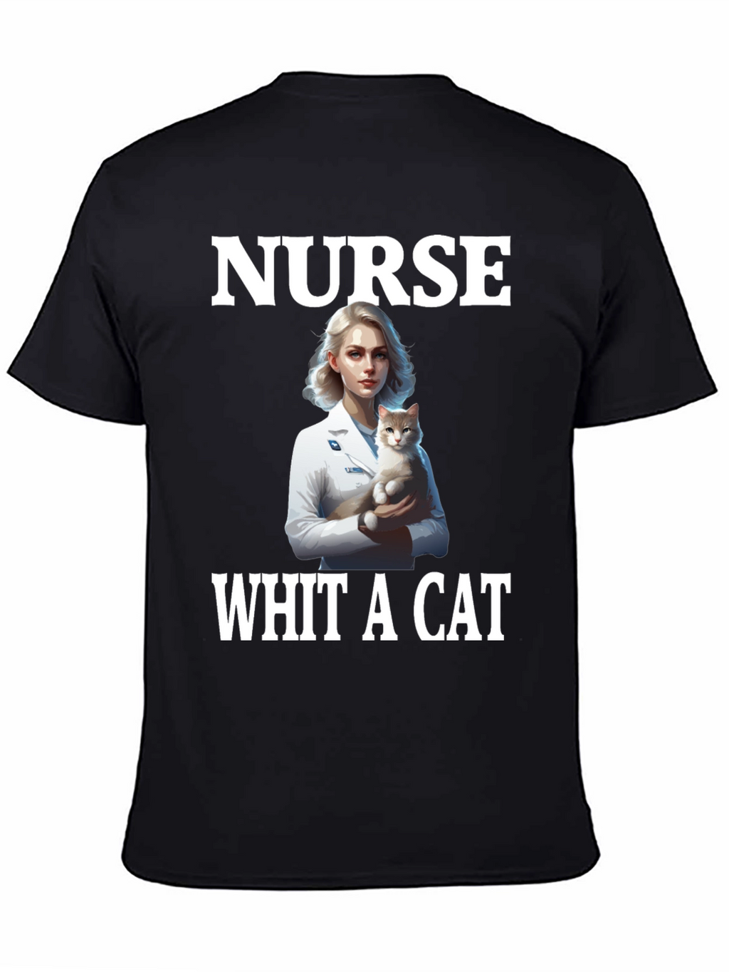 Nurse With a Cat T-Shirt Black Tee