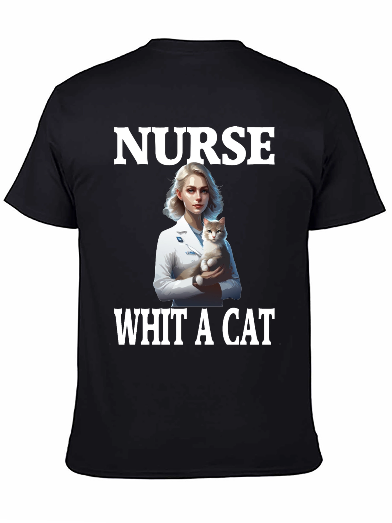 Nurse With a Cat T-Shirt Black Tee
