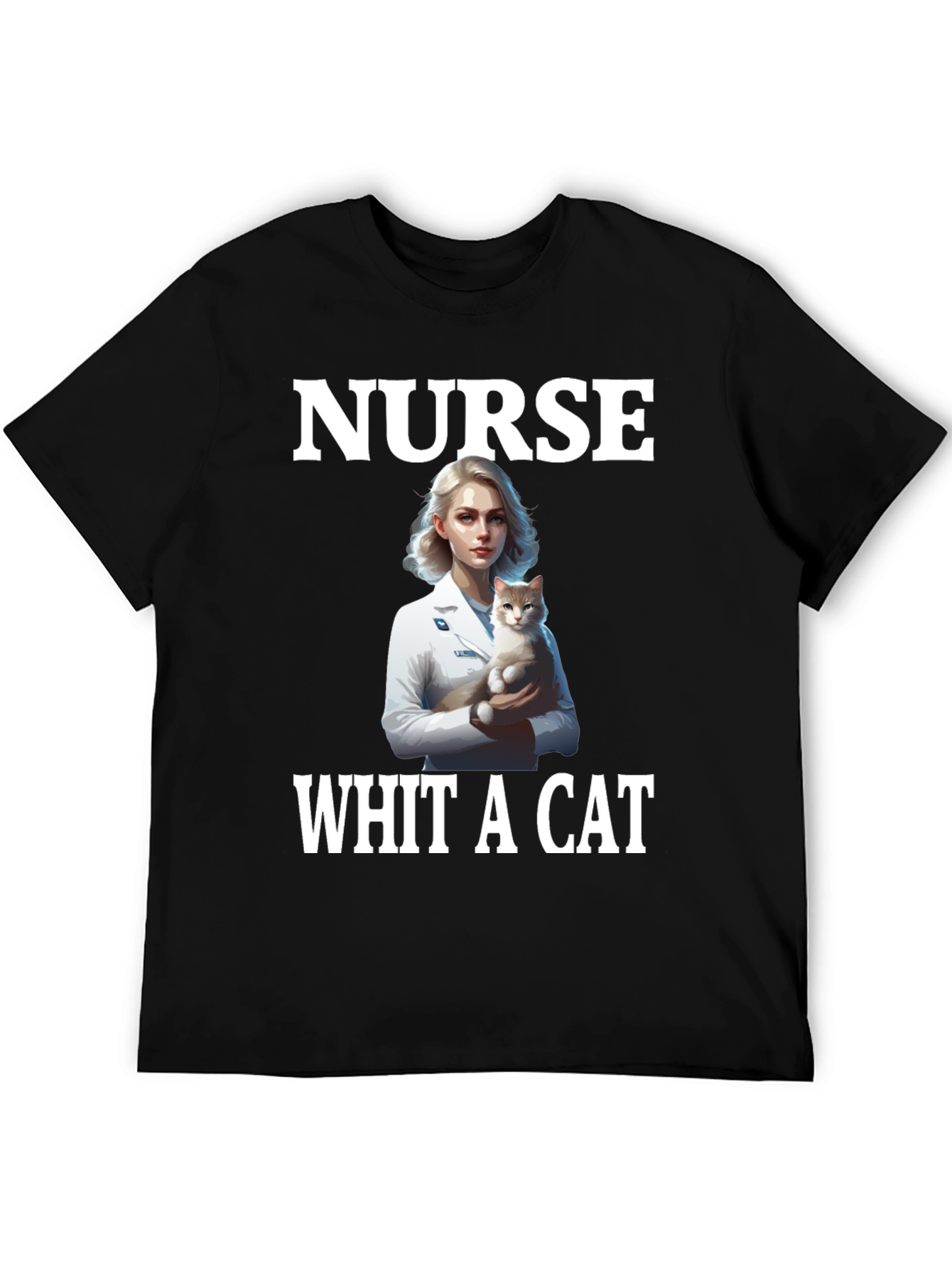 Nurse With a Cat T-Shirt Black Tee