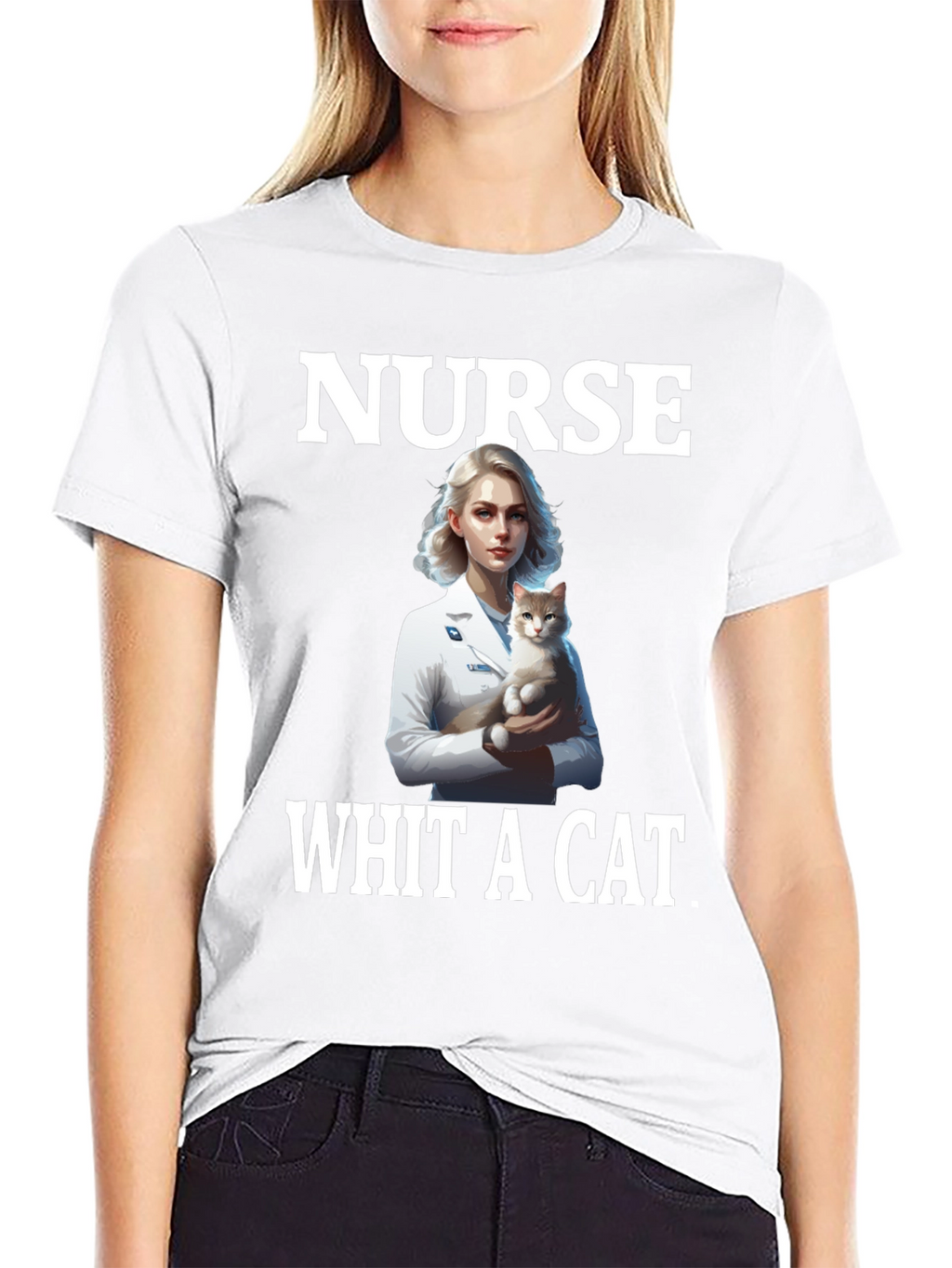Nurse With a Cat T-Shirt Black Tee