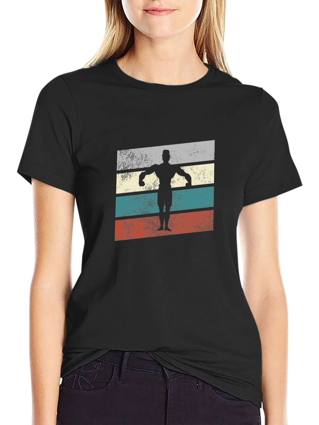 Retro Bodybuilder Graphic Tee - Black Cotton Shirt