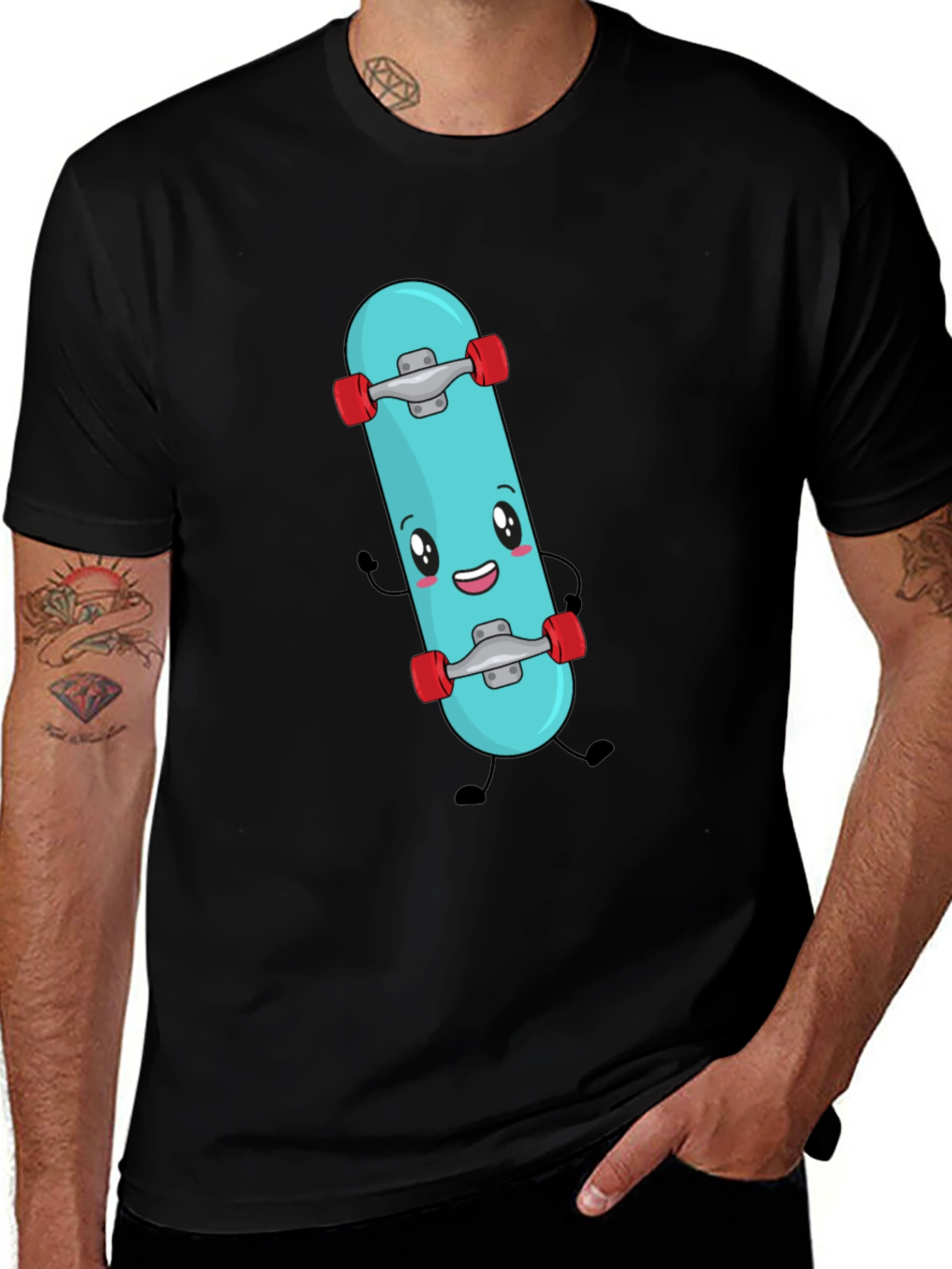 Cute Skateboard Graphic Tee - Black