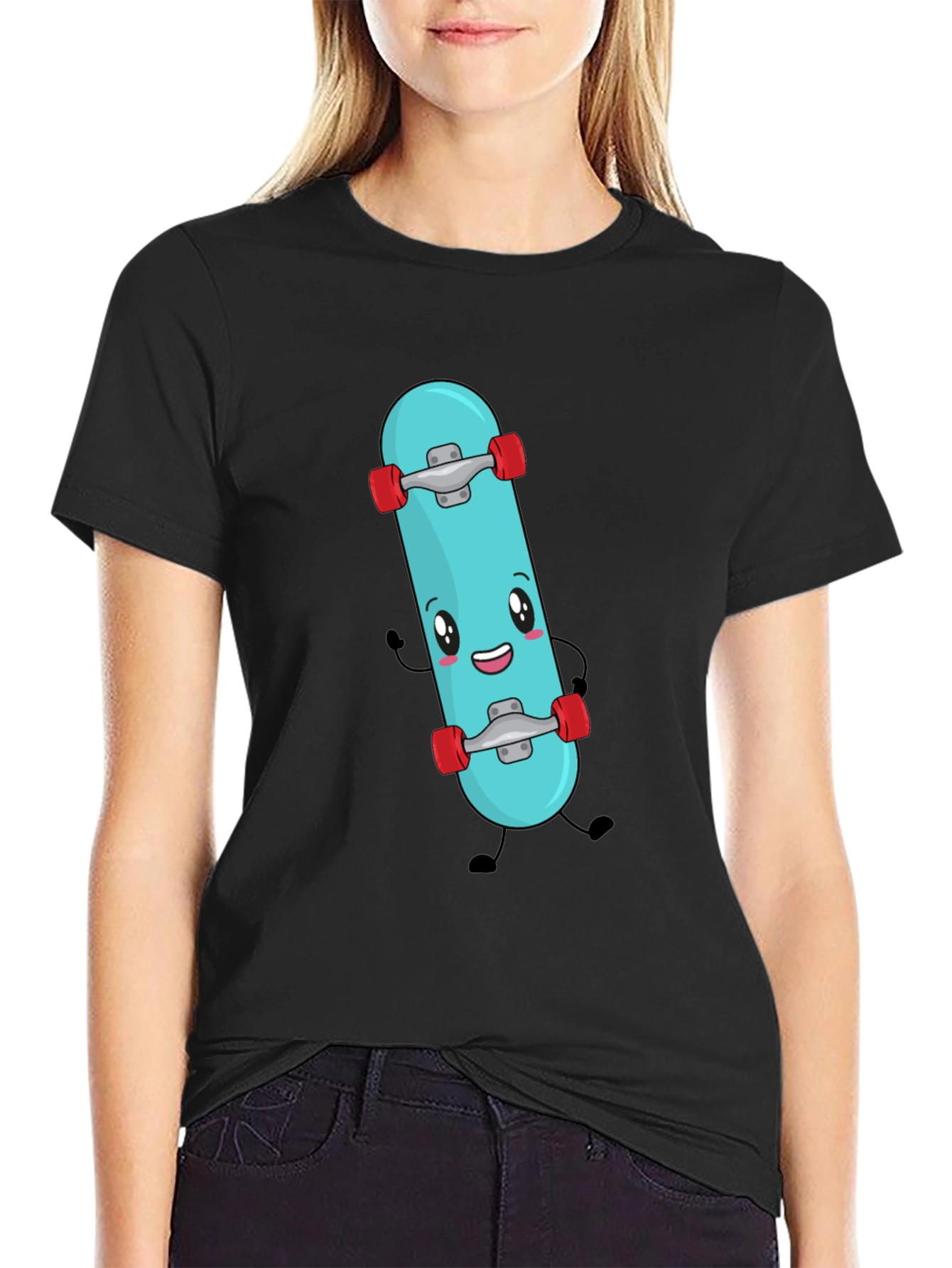 Cute Skateboard Graphic Tee - Black