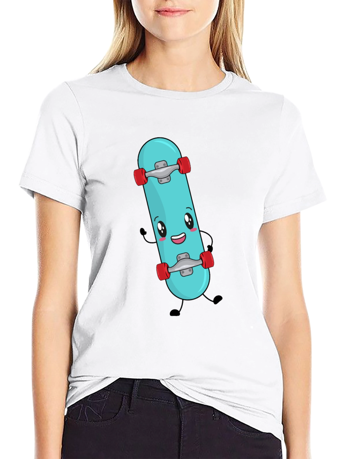 Cute Skateboard Graphic Tee - Black