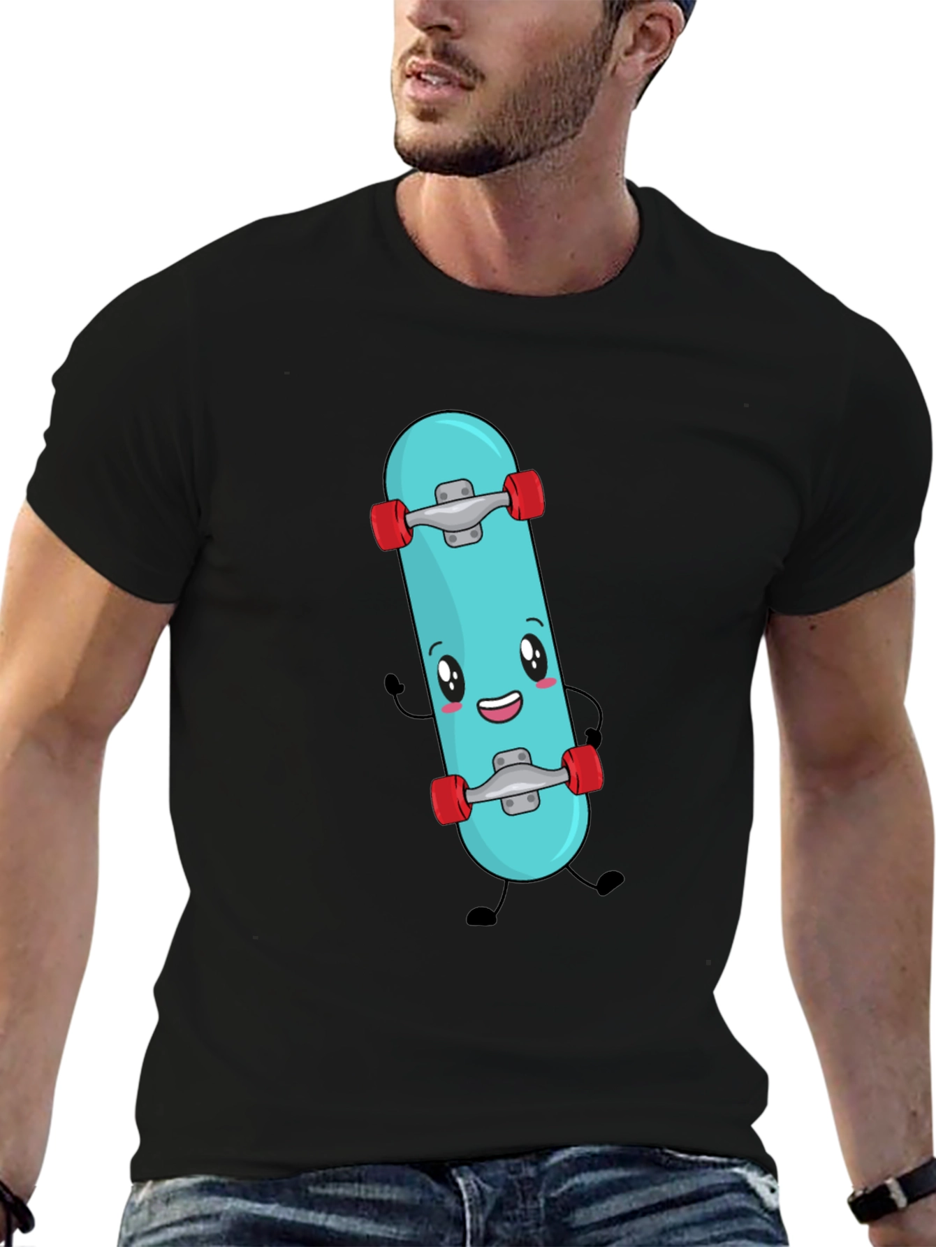Cute Skateboard Graphic Tee - Black