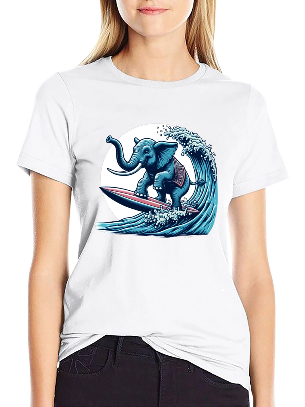 Elephant Surfing Wave Graphic Tee - Cool Design