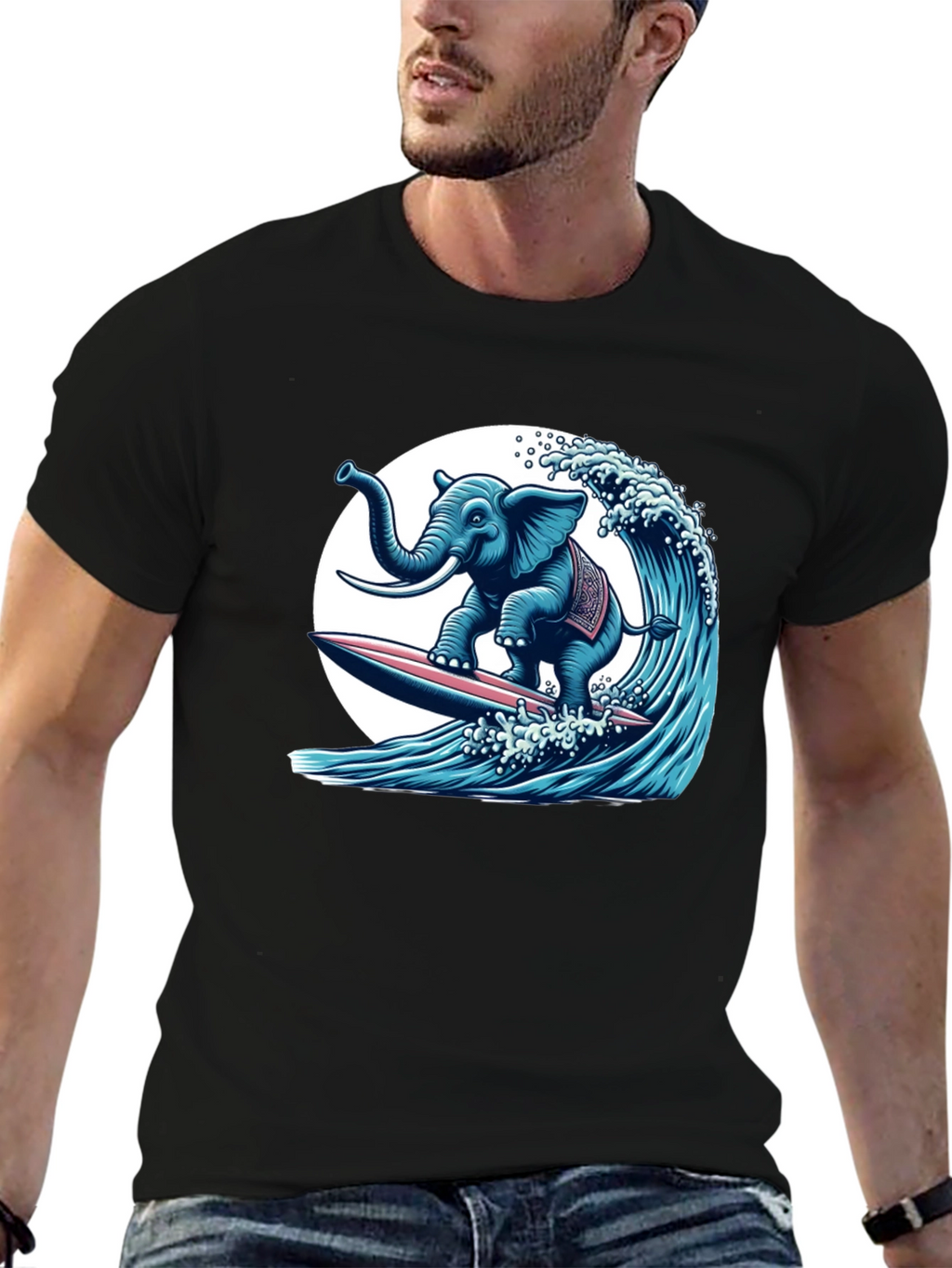Elephant Surfing Wave Graphic Tee - Cool Design