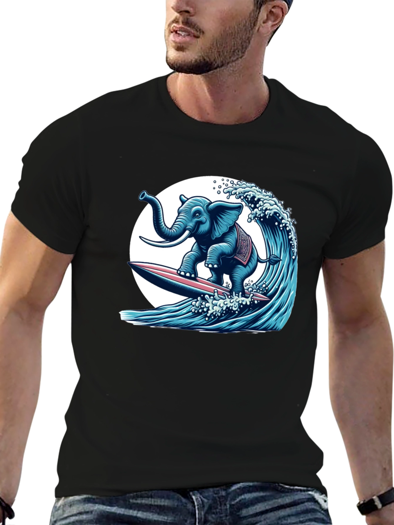Elephant Surfing Wave Graphic Tee - Cool Design