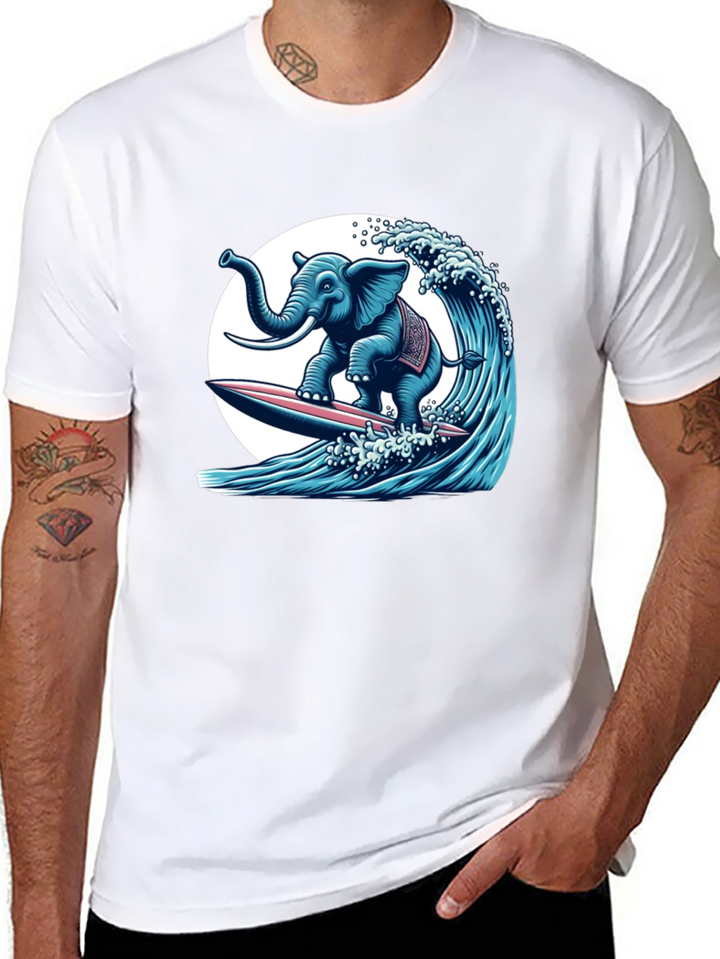 Elephant Surfing Wave Graphic Tee - Cool Design