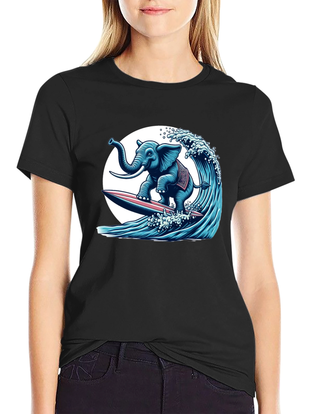 Elephant Surfing Wave Graphic Tee - Cool Design