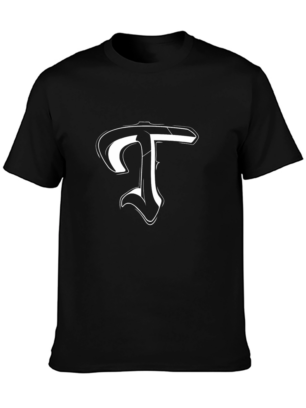 Black T-Shirt with White Letter T Design