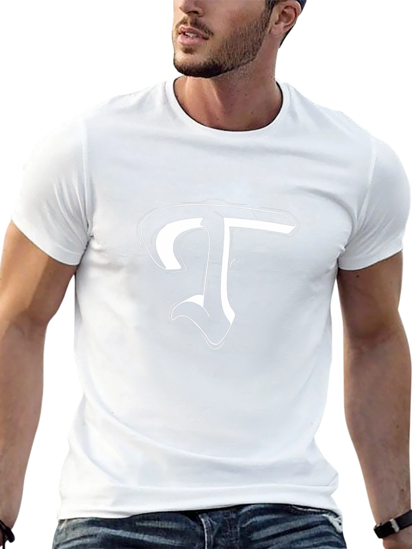 Black T-Shirt with White Letter T Design