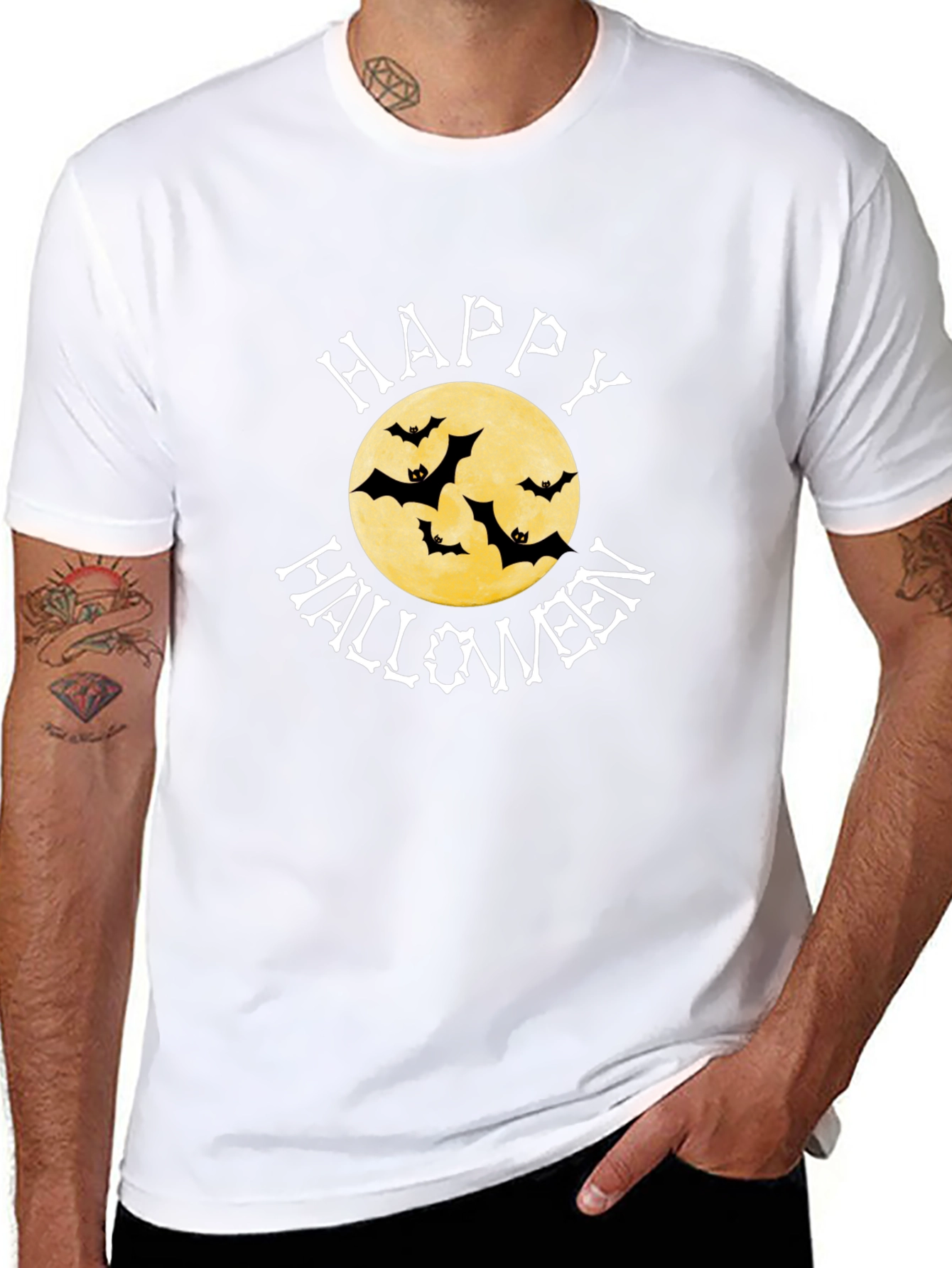 Happy Halloween Bats Moon Graphic T-Shirt