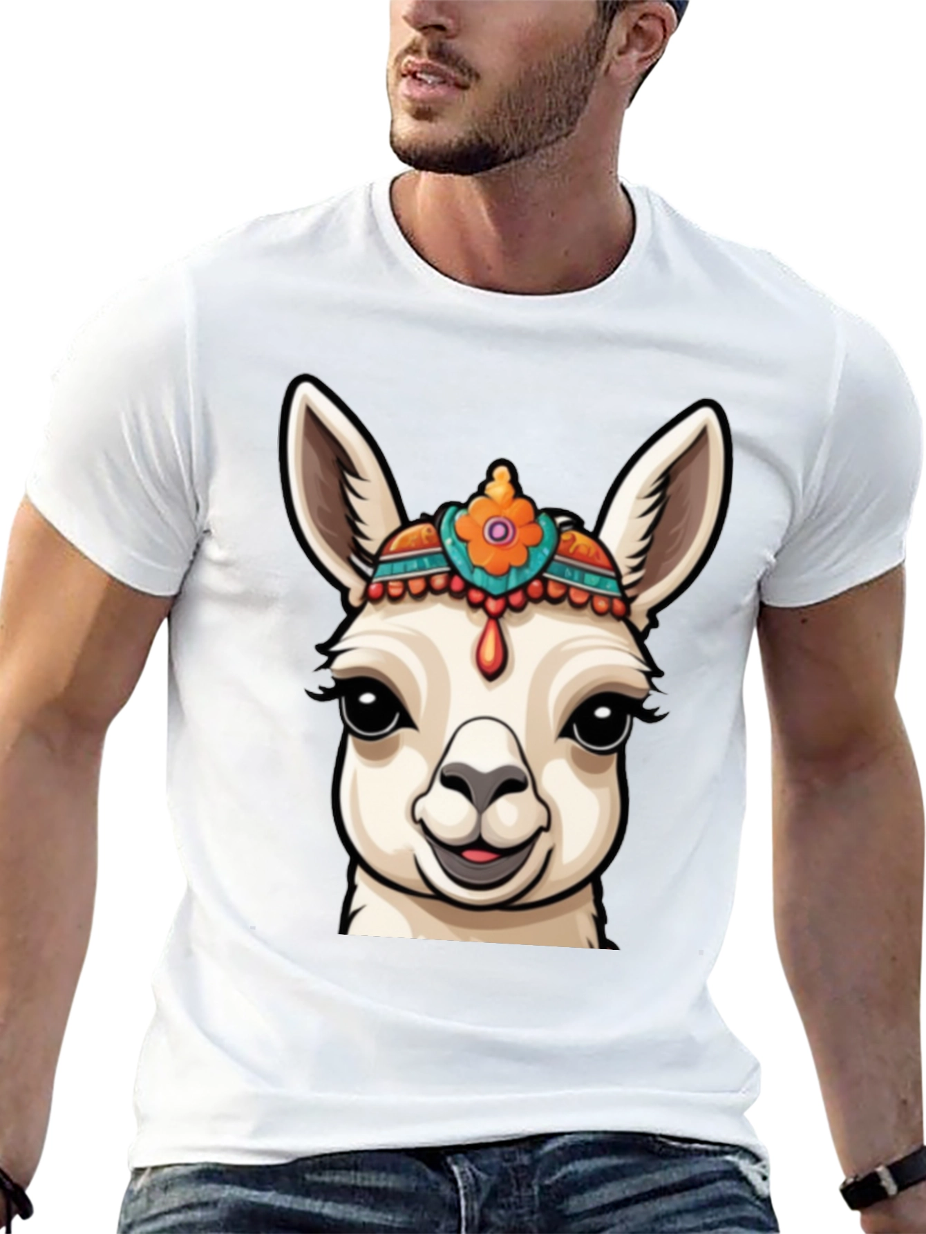 Llama Head Graphic Tee - Unique Animal Print