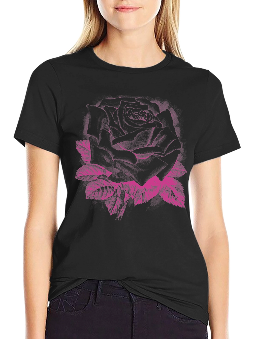 Black Rose Graphic Tee - Edgy Floral Design