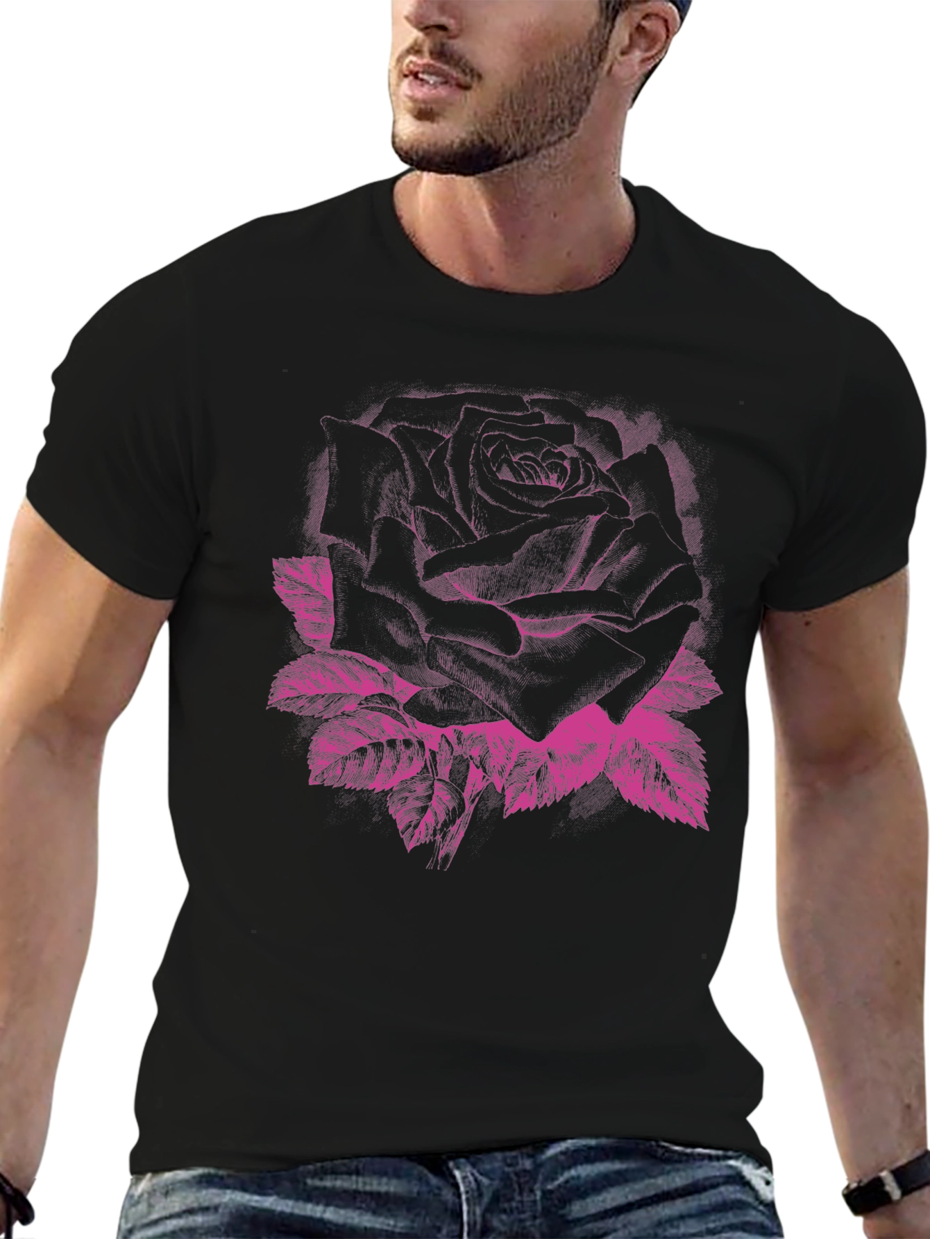 Black Rose Graphic Tee - Edgy Floral Design
