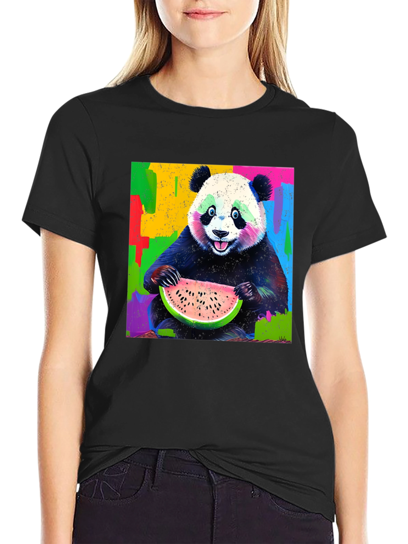 Panda Eating Watermelon Graphic T-Shirt