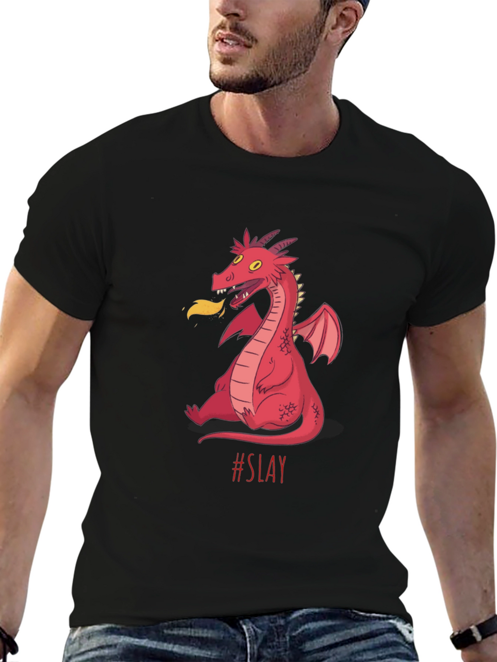 Dragon Slay Graphic Tee - Black Cotton T-Shirt