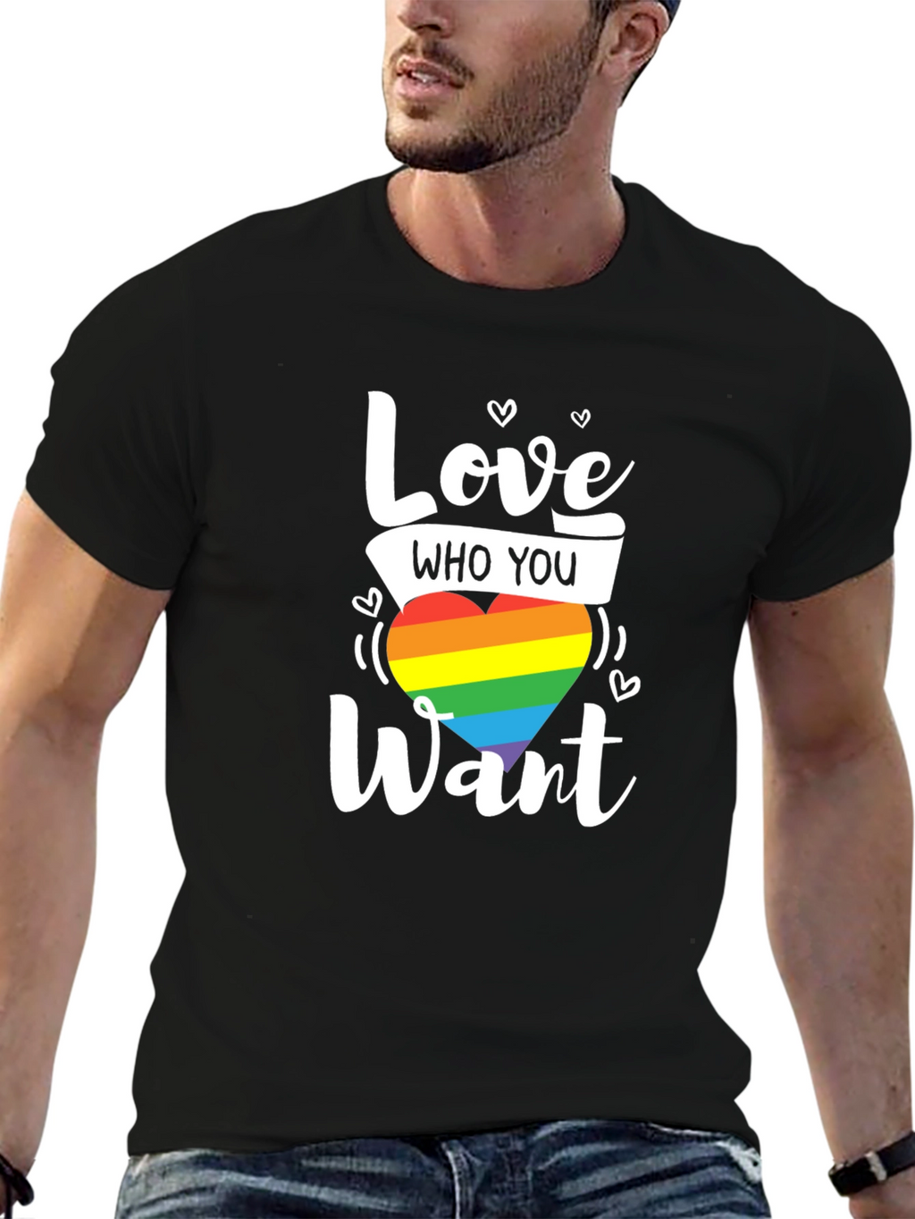 Love Who You Want Rainbow Heart Graphic T-Shirt