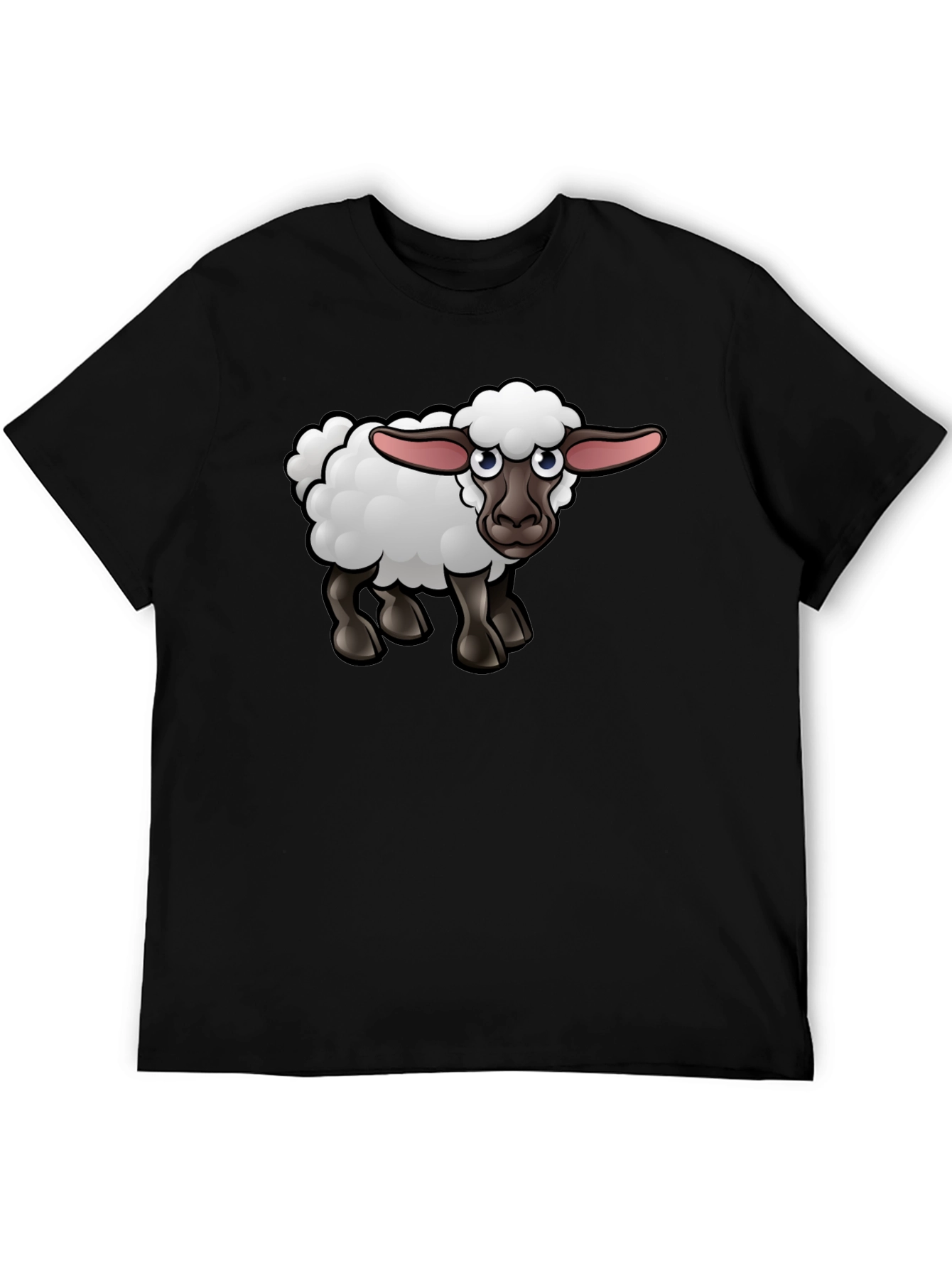 Cartoon Sheep Graphic Tee - Black Cotton Shirt