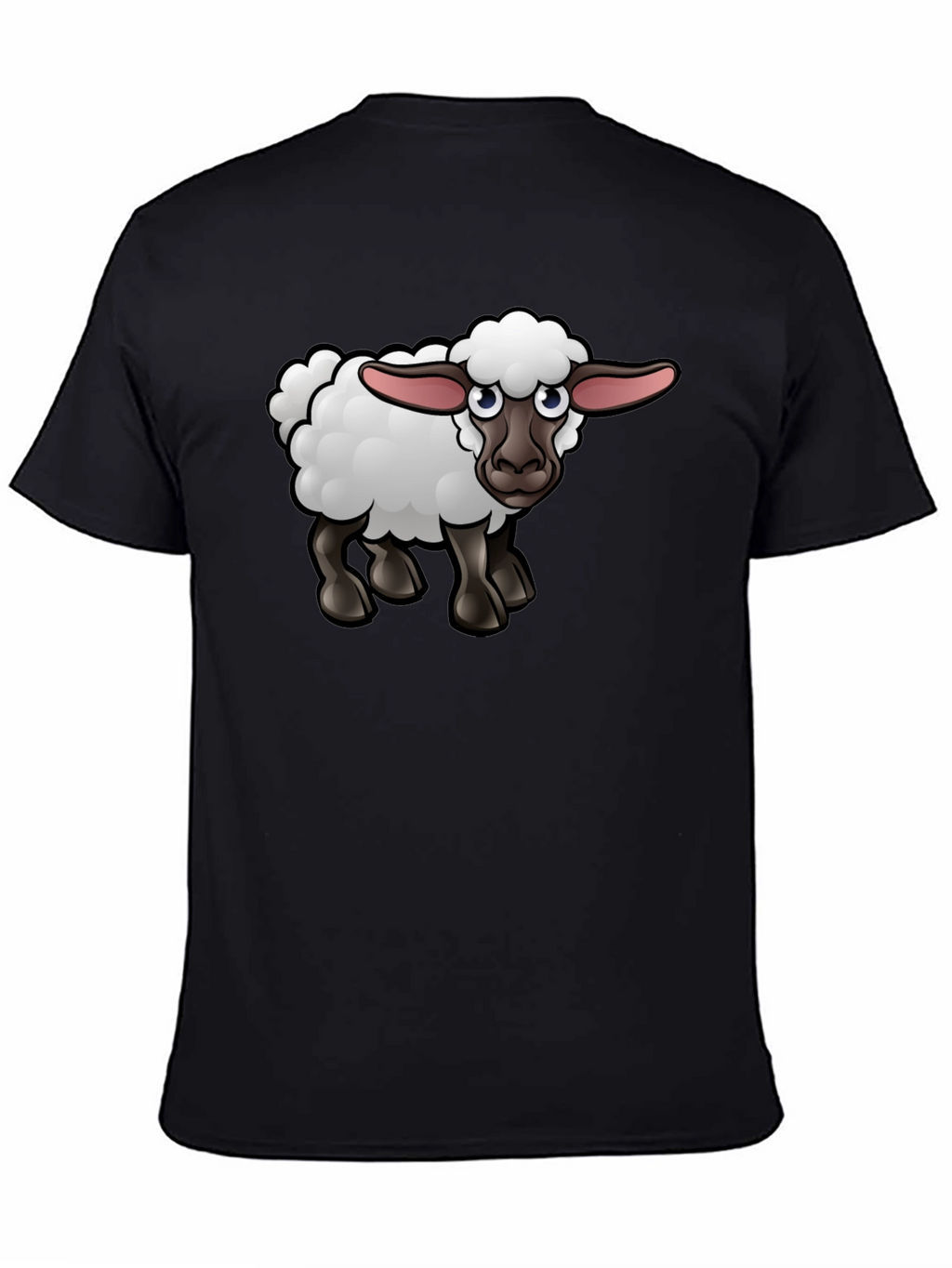 Cartoon Sheep Graphic Tee - Black Cotton Shirt