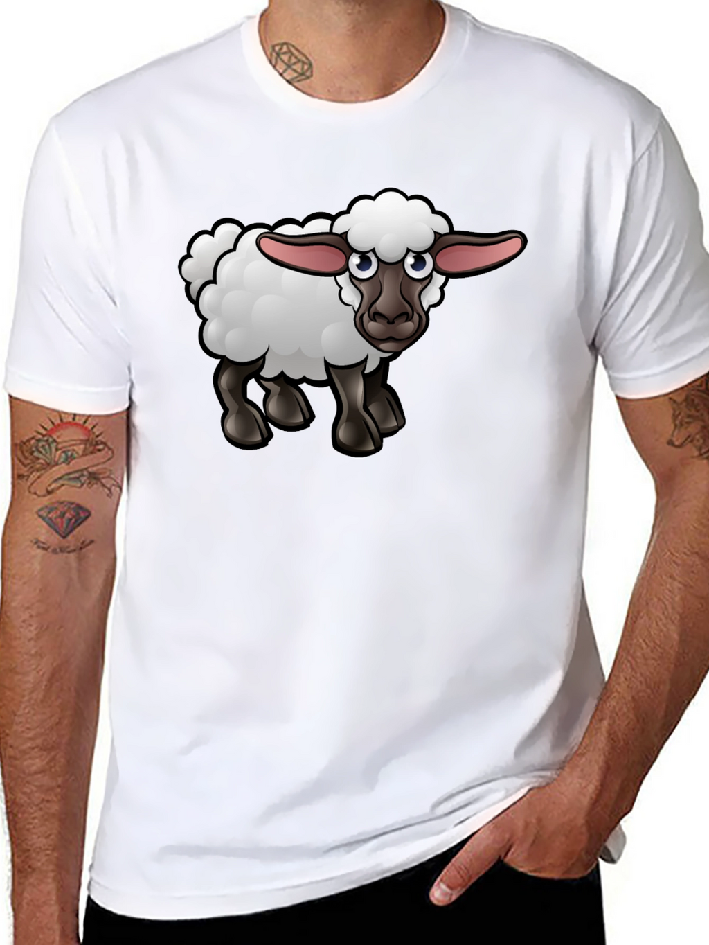 Cartoon Sheep Graphic Tee - Black Cotton Shirt