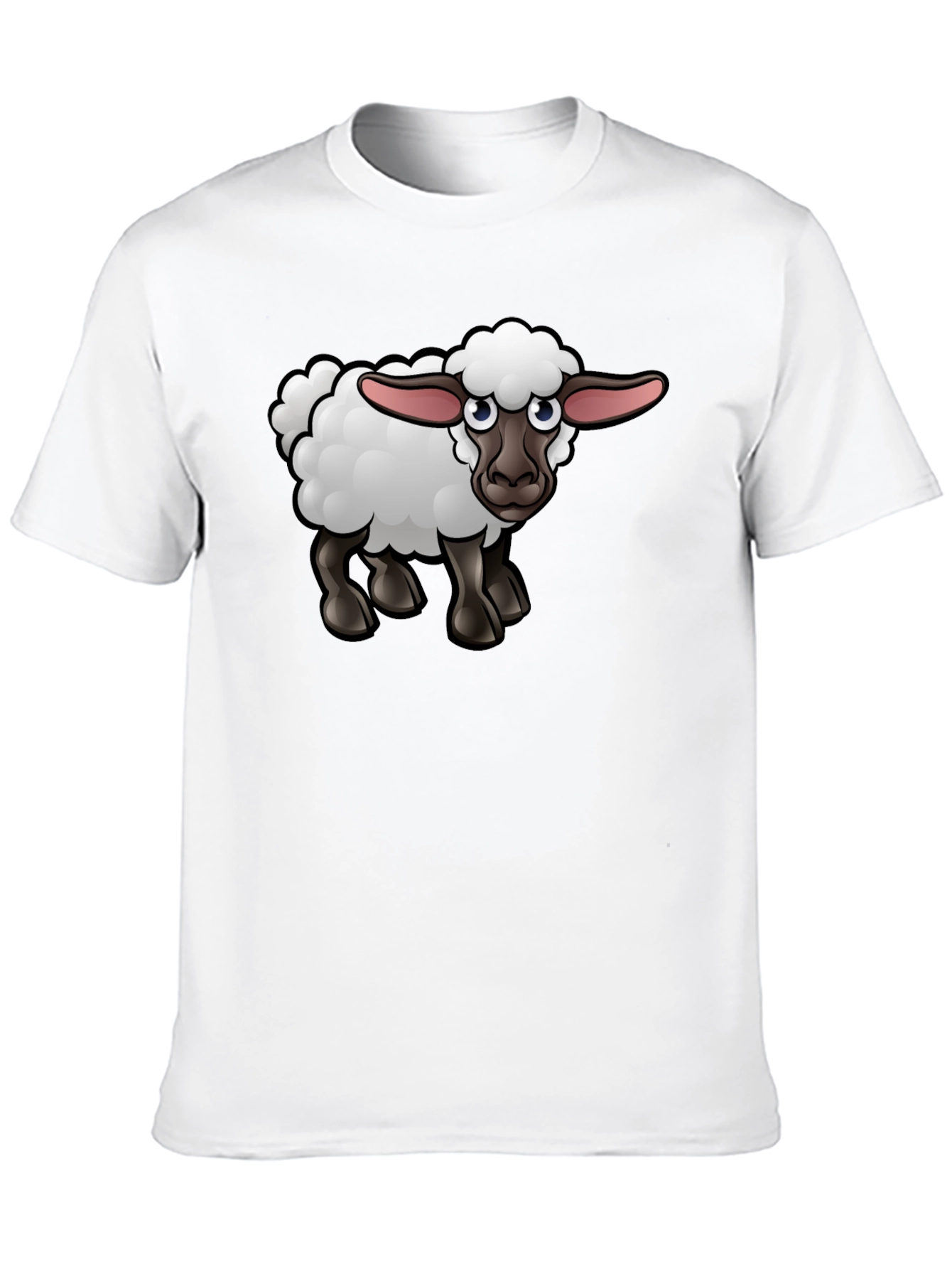Cartoon Sheep Graphic Tee - Black Cotton Shirt