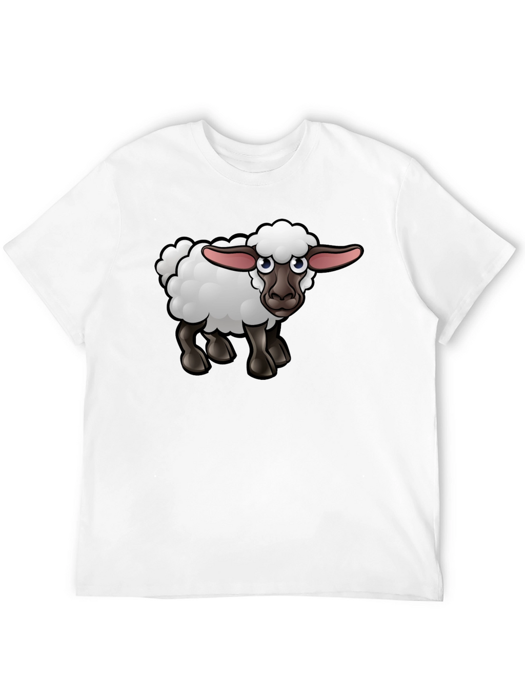 Cartoon Sheep Graphic Tee - Black Cotton Shirt