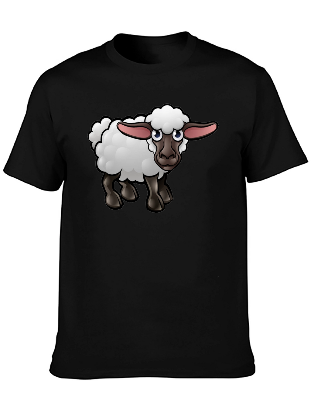 Cartoon Sheep Graphic Tee - Black Cotton Shirt