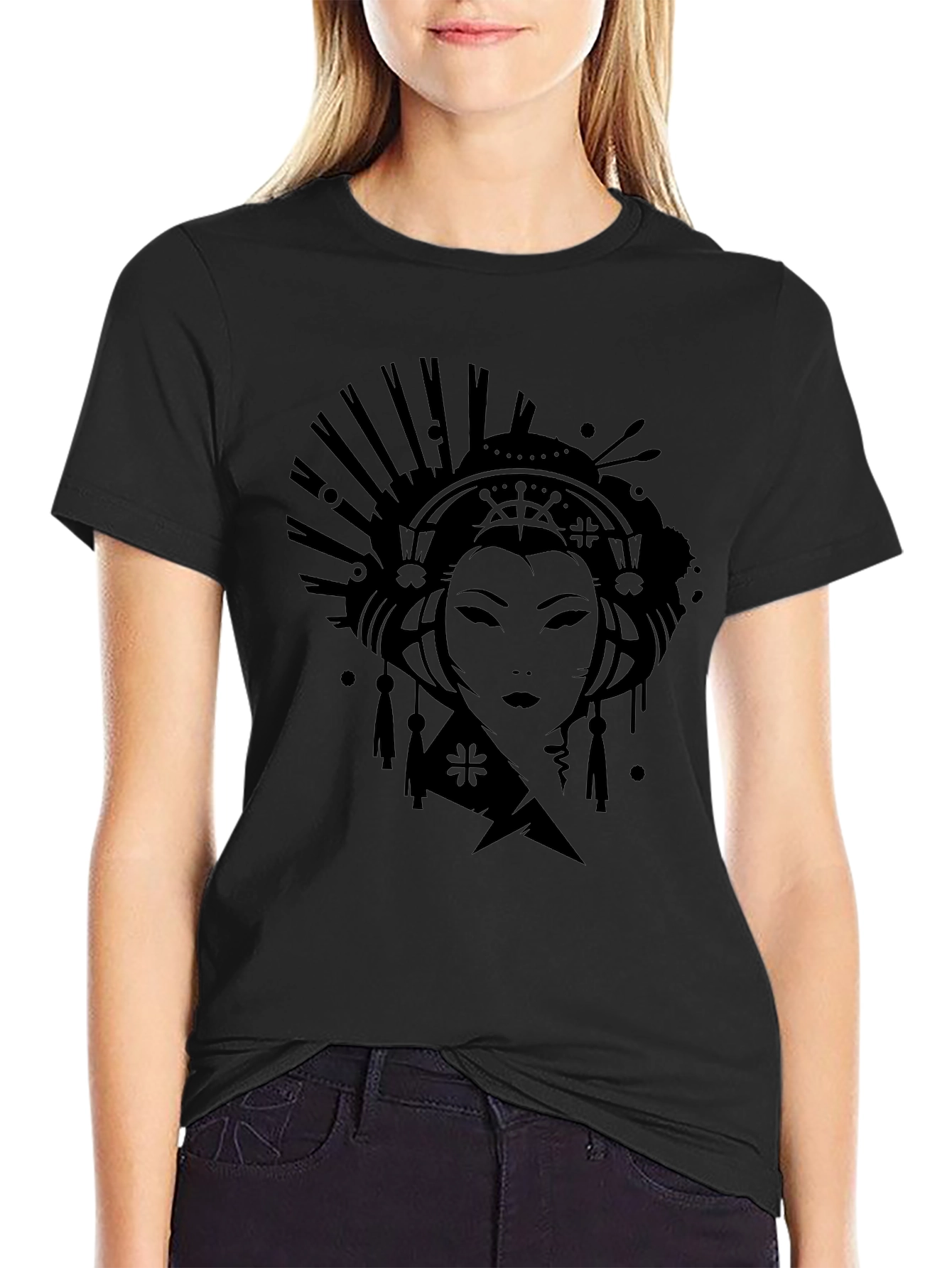 Geisha Graphic Print Black T-Shirt