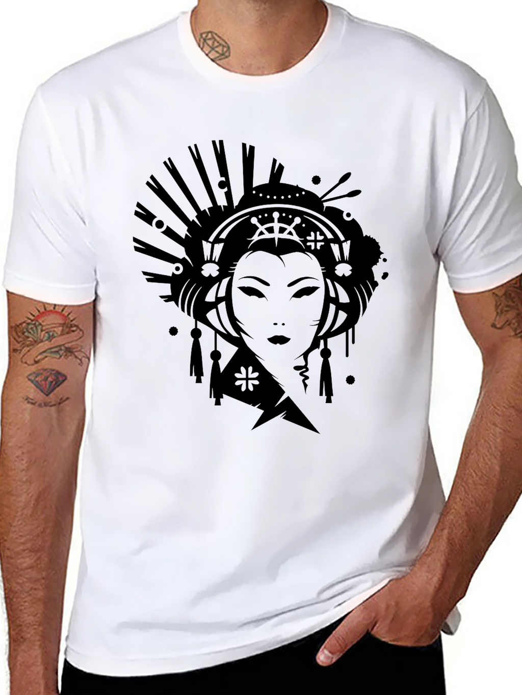 Geisha Graphic Print Black T-Shirt