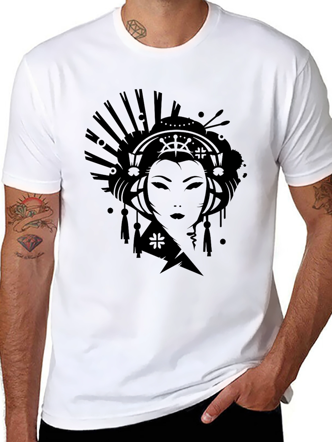 Geisha Graphic Print Black T-Shirt