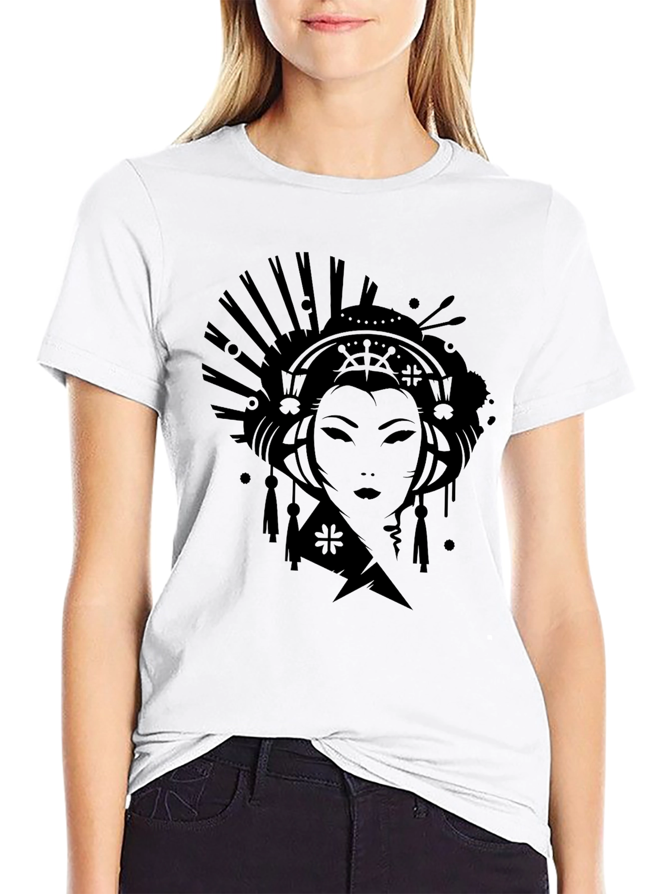 Geisha Graphic Print Black T-Shirt