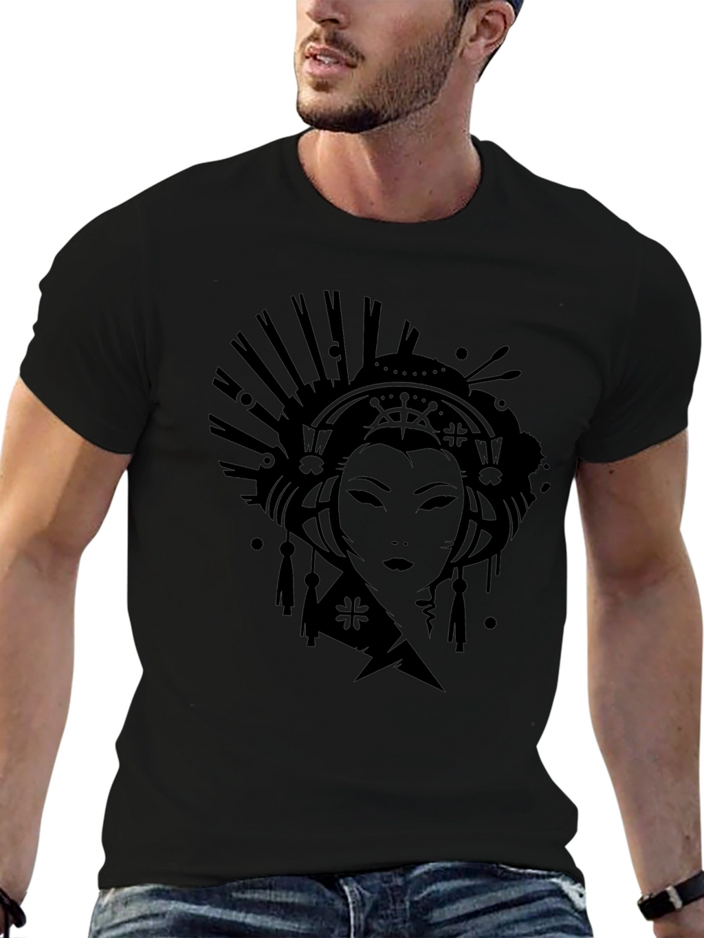 Geisha Graphic Print Black T-Shirt