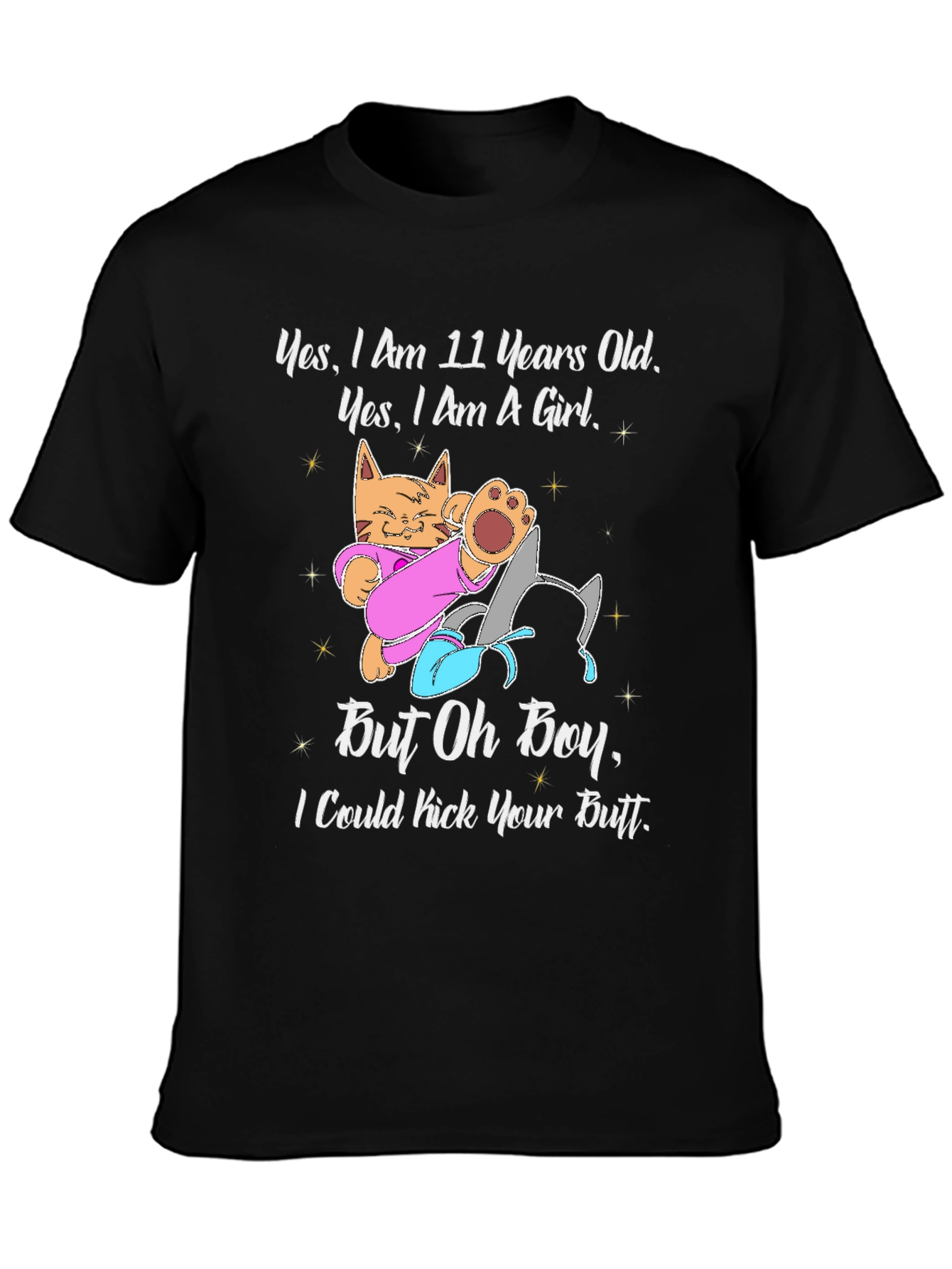 11 Year Old Girl Cat Kick Butt Funny T-Shirt