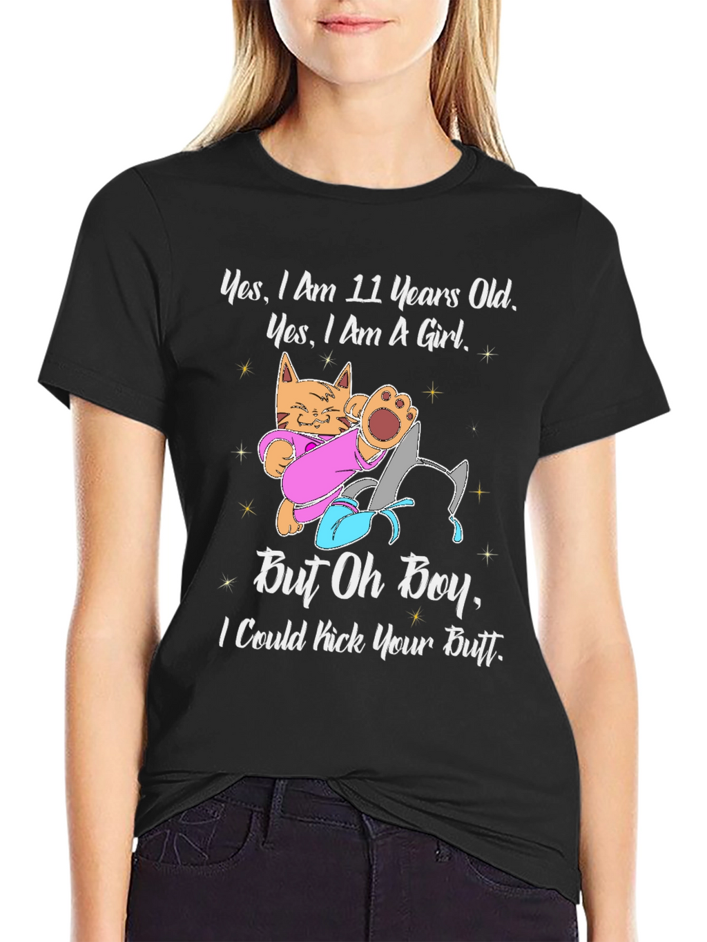 11 Year Old Girl Cat Kick Butt Funny T-Shirt