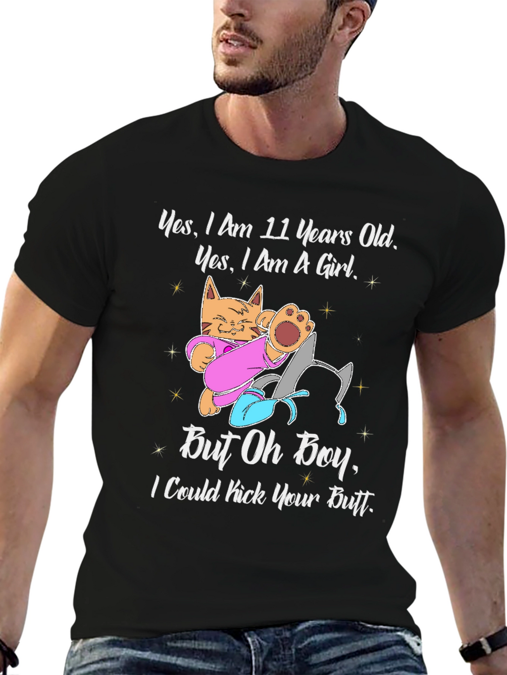 11 Year Old Girl Cat Kick Butt Funny T-Shirt