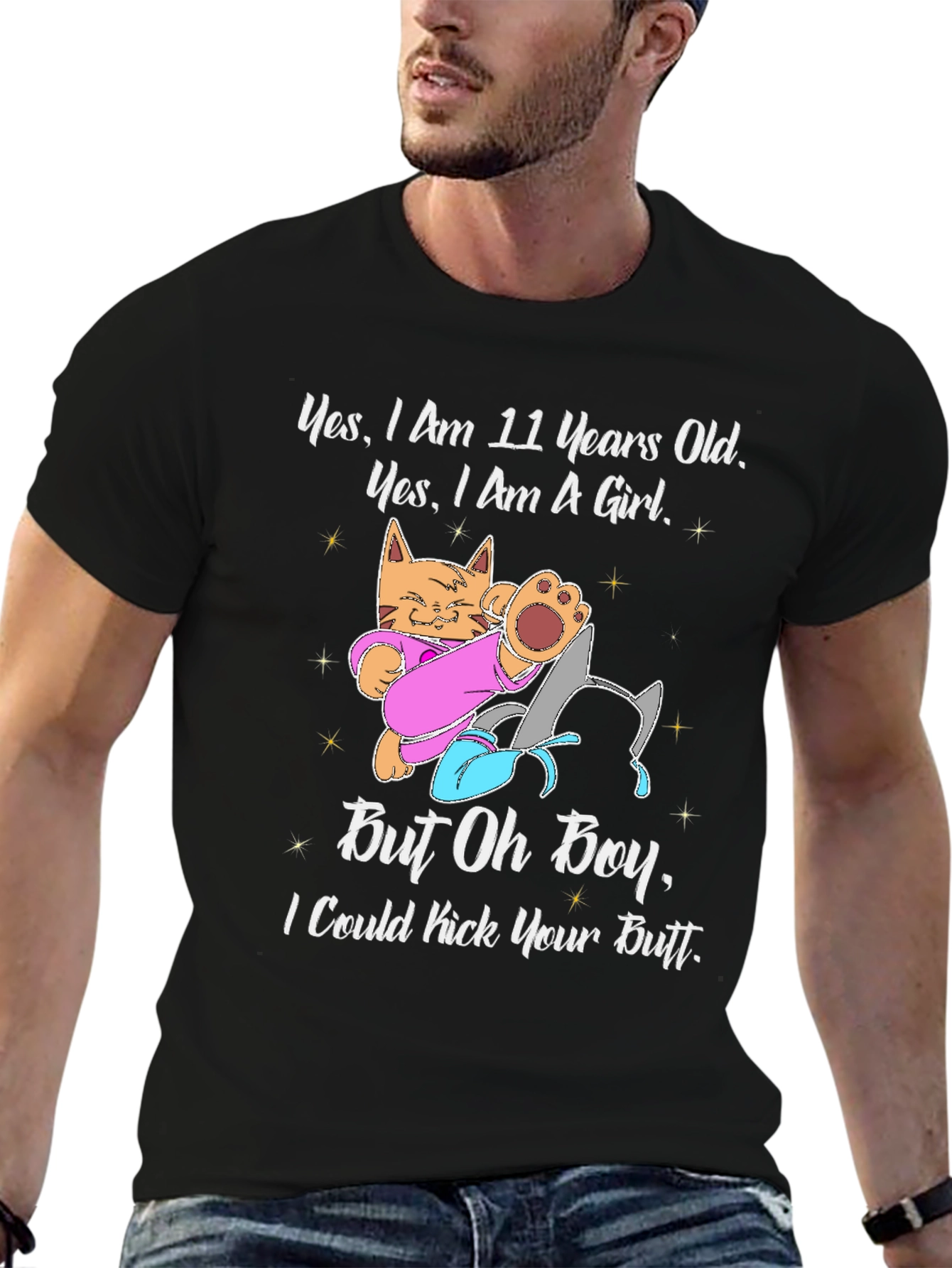 11 Year Old Girl Cat Kick Butt Funny T-Shirt