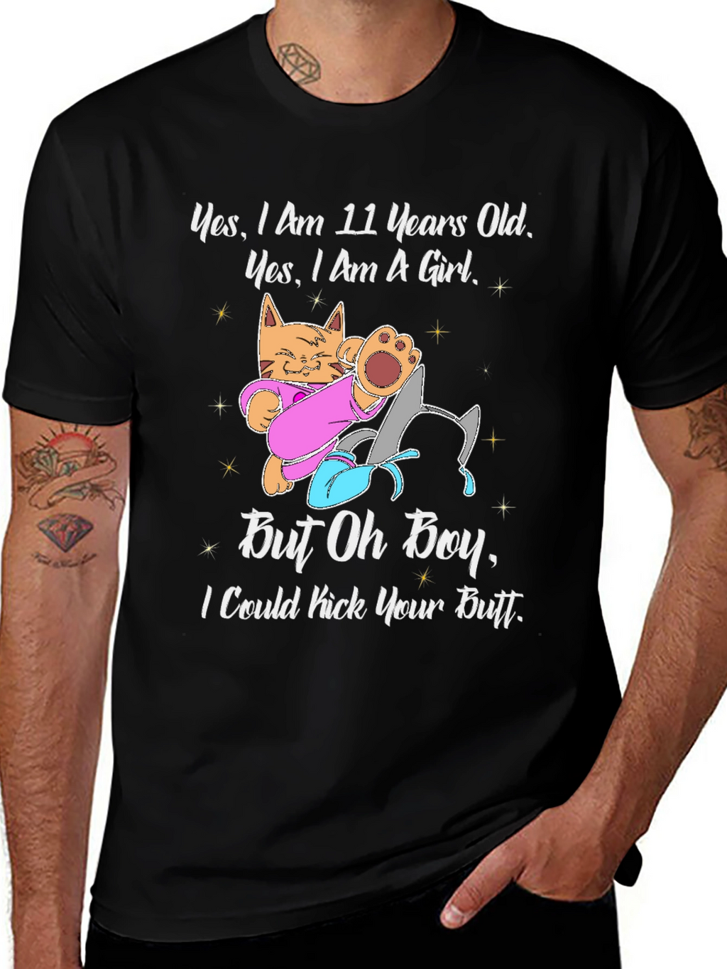 11 Year Old Girl Cat Kick Butt Funny T-Shirt