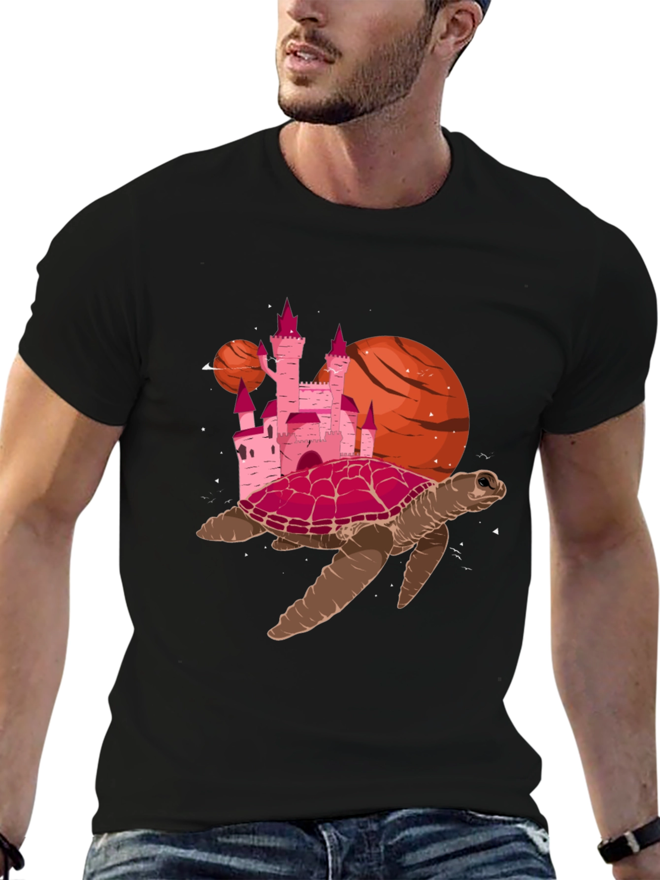 Turtle Castle Planet Black T-Shirt
