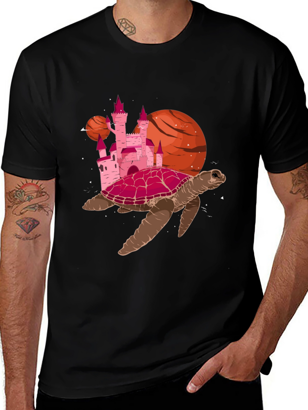 Turtle Castle Planet Black T-Shirt