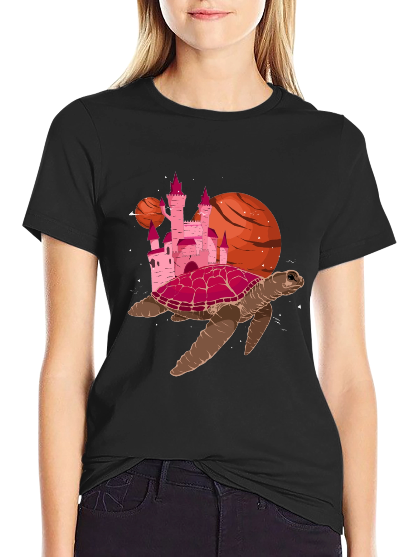 Turtle Castle Planet Black T-Shirt