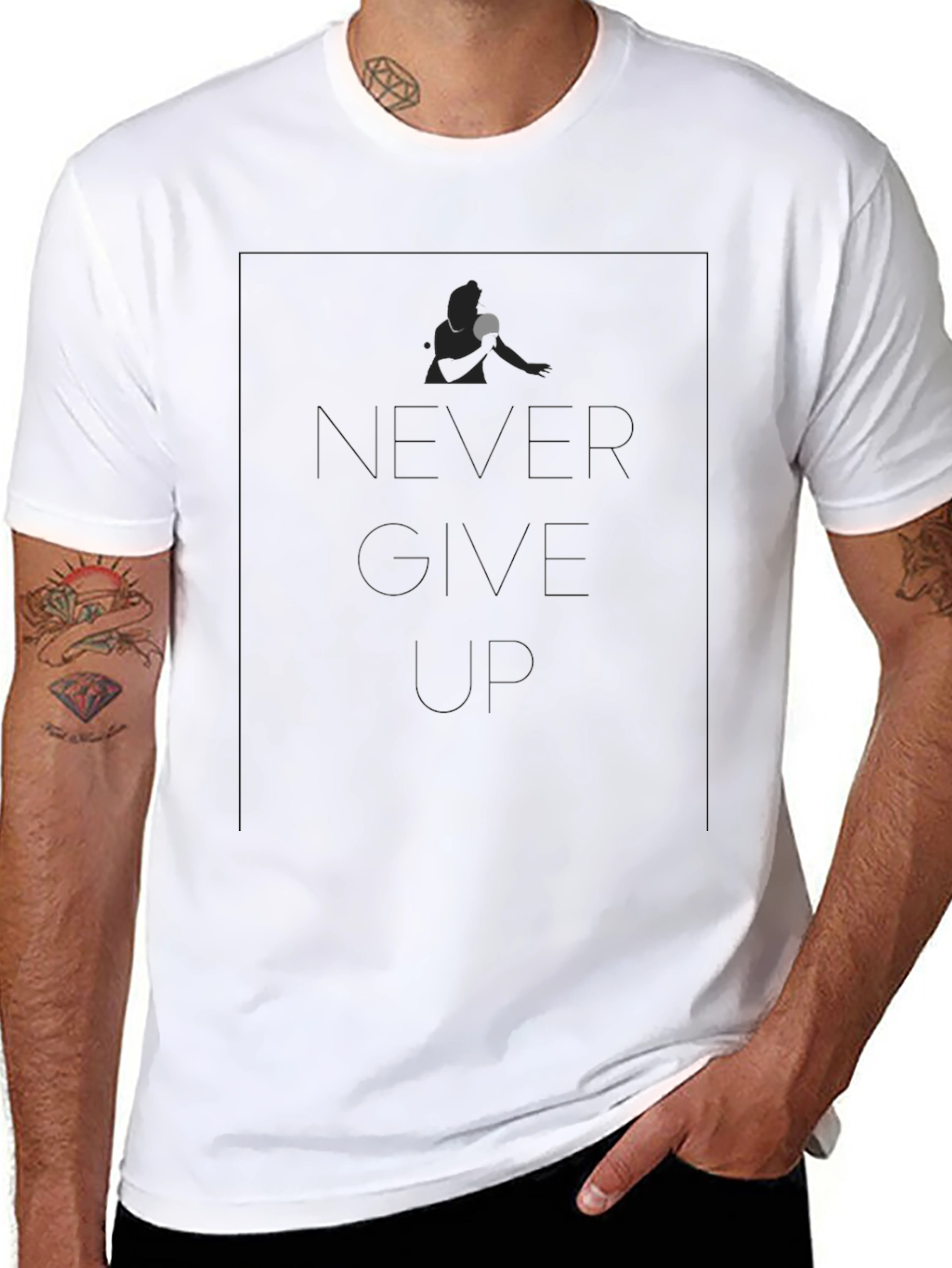 Never Give Up Table Tennis Player Black T-Shirt