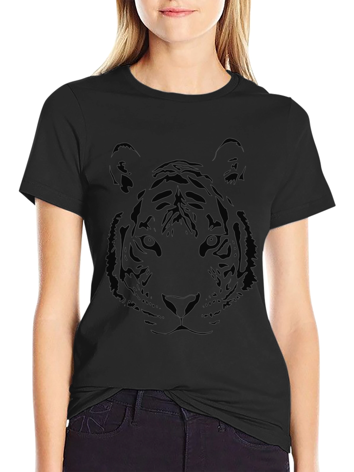 Black Tiger Graphic Print T-Shirt